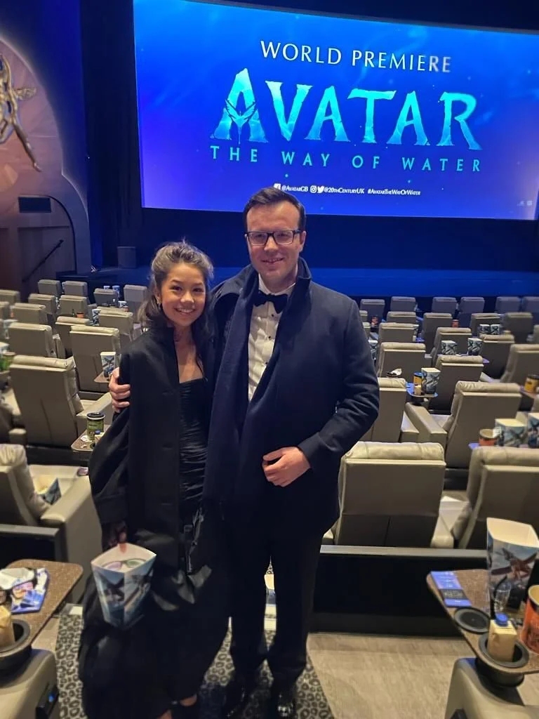 Cameron Richardson at the Avatar: The Way of Water World Premiere with student Trinity Bliss
